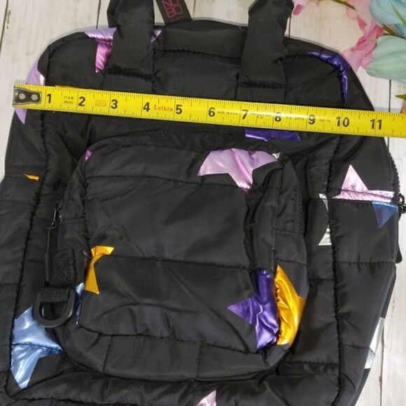 Small Star Print Quilted Backpack Bag Purse - Picture 8 of 10